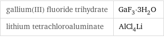 gallium(III) fluoride trihydrate | GaF_3·3H_2O lithium tetrachloroaluminate | AlCl_4Li