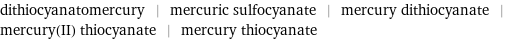 dithiocyanatomercury | mercuric sulfocyanate | mercury dithiocyanate | mercury(II) thiocyanate | mercury thiocyanate