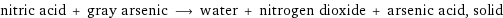 nitric acid + gray arsenic ⟶ water + nitrogen dioxide + arsenic acid, solid