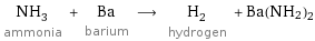 NH_3 ammonia + Ba barium ⟶ H_2 hydrogen + Ba(NH2)2