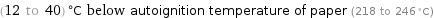 (12 to 40) °C below autoignition temperature of paper (218 to 246 °C)