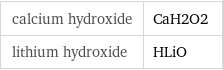 calcium hydroxide | CaH2O2 lithium hydroxide | HLiO