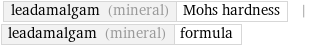 leadamalgam (mineral) | Mohs hardness | leadamalgam (mineral) | formula