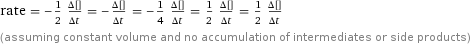 rate = -1/2 (Δ[H2SO4])/(Δt) = -(Δ[O2])/(Δt) = -1/4 (Δ[FeSO4])/(Δt) = 1/2 (Δ[H2O])/(Δt) = 1/2 (Δ[Fe2(SO4)3·xH2O])/(Δt) (assuming constant volume and no accumulation of intermediates or side products)