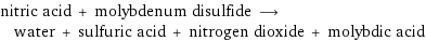 nitric acid + molybdenum disulfide ⟶ water + sulfuric acid + nitrogen dioxide + molybdic acid