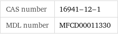 CAS number | 16941-12-1 MDL number | MFCD00011330