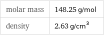 molar mass | 148.25 g/mol density | 2.63 g/cm^3