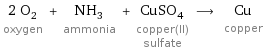 2 O_2 oxygen + NH_3 ammonia + CuSO_4 copper(II) sulfate ⟶ Cu copper