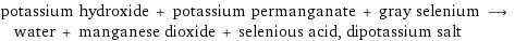 potassium hydroxide + potassium permanganate + gray selenium ⟶ water + manganese dioxide + selenious acid, dipotassium salt