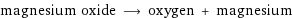 magnesium oxide ⟶ oxygen + magnesium