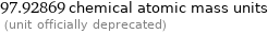 97.92869 chemical atomic mass units  (unit officially deprecated)