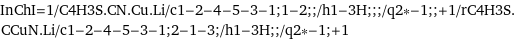 InChI=1/C4H3S.CN.Cu.Li/c1-2-4-5-3-1;1-2;;/h1-3H;;;/q2*-1;;+1/rC4H3S.CCuN.Li/c1-2-4-5-3-1;2-1-3;/h1-3H;;/q2*-1;+1