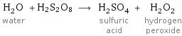 H_2O water + H2S2O8 ⟶ H_2SO_4 sulfuric acid + H_2O_2 hydrogen peroxide