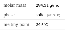 molar mass | 294.31 g/mol phase | solid (at STP) melting point | 249 °C