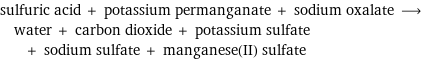 sulfuric acid + potassium permanganate + sodium oxalate ⟶ water + carbon dioxide + potassium sulfate + sodium sulfate + manganese(II) sulfate