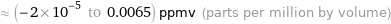 ≈ (-2×10^-5 to 0.0065) ppmv (parts per million by volume)