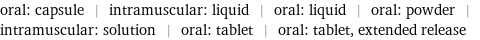 oral: capsule | intramuscular: liquid | oral: liquid | oral: powder | intramuscular: solution | oral: tablet | oral: tablet, extended release