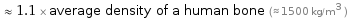  ≈ 1.1 × average density of a human bone (≈ 1500 kg/m^3 )