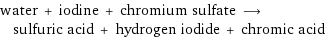 water + iodine + chromium sulfate ⟶ sulfuric acid + hydrogen iodide + chromic acid