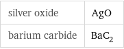 silver oxide | AgO barium carbide | BaC_2