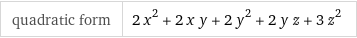 quadratic form | 2 x^2 + 2 x y + 2 y^2 + 2 y z + 3 z^2