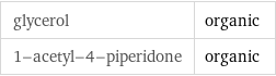 glycerol | organic 1-acetyl-4-piperidone | organic