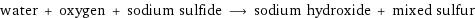 water + oxygen + sodium sulfide ⟶ sodium hydroxide + mixed sulfur