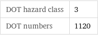 DOT hazard class | 3 DOT numbers | 1120