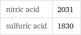nitric acid | 2031 sulfuric acid | 1830