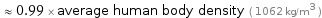  ≈ 0.99 × average human body density ( 1062 kg/m^3 )