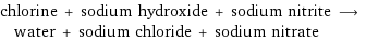 chlorine + sodium hydroxide + sodium nitrite ⟶ water + sodium chloride + sodium nitrate