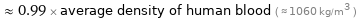  ≈ 0.99 × average density of human blood ( ≈ 1060 kg/m^3 )