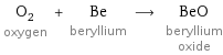 O_2 oxygen + Be beryllium ⟶ BeO beryllium oxide