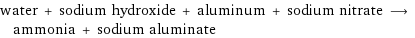 water + sodium hydroxide + aluminum + sodium nitrate ⟶ ammonia + sodium aluminate