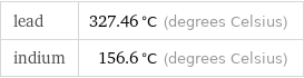 lead | 327.46 °C (degrees Celsius) indium | 156.6 °C (degrees Celsius)