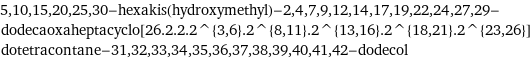 5, 10, 15, 20, 25, 30-hexakis(hydroxymethyl)-2, 4, 7, 9, 12, 14, 17, 19, 22, 24, 27, 29-dodecaoxaheptacyclo[26.2.2.2^{3, 6}.2^{8, 11}.2^{13, 16}.2^{18, 21}.2^{23, 26}]dotetracontane-31, 32, 33, 34, 35, 36, 37, 38, 39, 40, 41, 42-dodecol