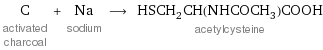 C activated charcoal + Na sodium ⟶ HSCH_2CH(NHCOCH_3)COOH acetylcysteine