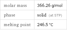 molar mass | 366.26 g/mol phase | solid (at STP) melting point | 246.5 °C