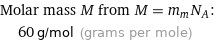 Molar mass M from M = m_mN_A:  | 60 g/mol (grams per mole)