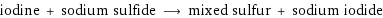 iodine + sodium sulfide ⟶ mixed sulfur + sodium iodide