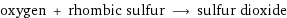 oxygen + rhombic sulfur ⟶ sulfur dioxide