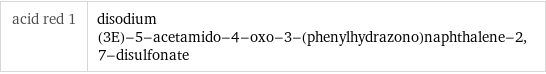 acid red 1 | disodium (3E)-5-acetamido-4-oxo-3-(phenylhydrazono)naphthalene-2, 7-disulfonate