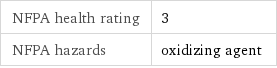 NFPA health rating | 3 NFPA hazards | oxidizing agent