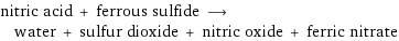 nitric acid + ferrous sulfide ⟶ water + sulfur dioxide + nitric oxide + ferric nitrate