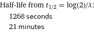 Half-life from t_(1/2) = log(2)/λ:  | 1268 seconds  | 21 minutes