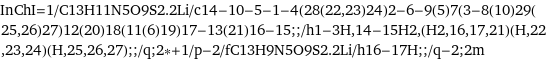 InChI=1/C13H11N5O9S2.2Li/c14-10-5-1-4(28(22, 23)24)2-6-9(5)7(3-8(10)29(25, 26)27)12(20)18(11(6)19)17-13(21)16-15;;/h1-3H, 14-15H2, (H2, 16, 17, 21)(H, 22, 23, 24)(H, 25, 26, 27);;/q;2*+1/p-2/fC13H9N5O9S2.2Li/h16-17H;;/q-2;2m