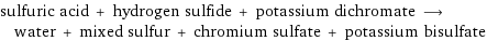 sulfuric acid + hydrogen sulfide + potassium dichromate ⟶ water + mixed sulfur + chromium sulfate + potassium bisulfate