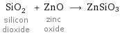 SiO_2 silicon dioxide + ZnO zinc oxide ⟶ ZnSiO3