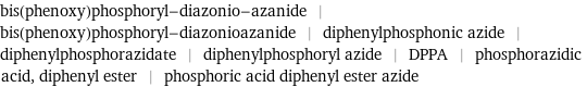 bis(phenoxy)phosphoryl-diazonio-azanide | bis(phenoxy)phosphoryl-diazonioazanide | diphenylphosphonic azide | diphenylphosphorazidate | diphenylphosphoryl azide | DPPA | phosphorazidic acid, diphenyl ester | phosphoric acid diphenyl ester azide