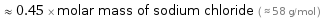  ≈ 0.45 × molar mass of sodium chloride ( ≈ 58 g/mol )